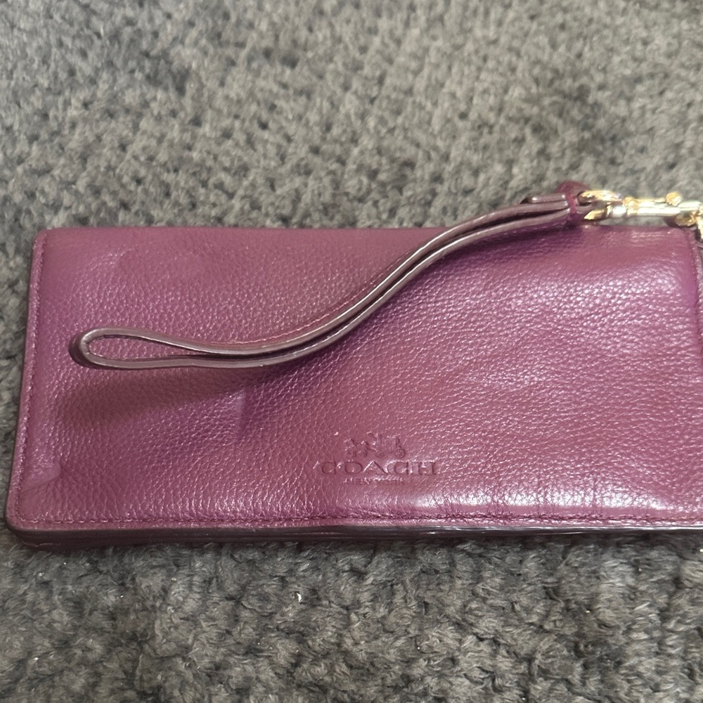 Coach Plum Leather Wristlet Clutch with Removable Strap